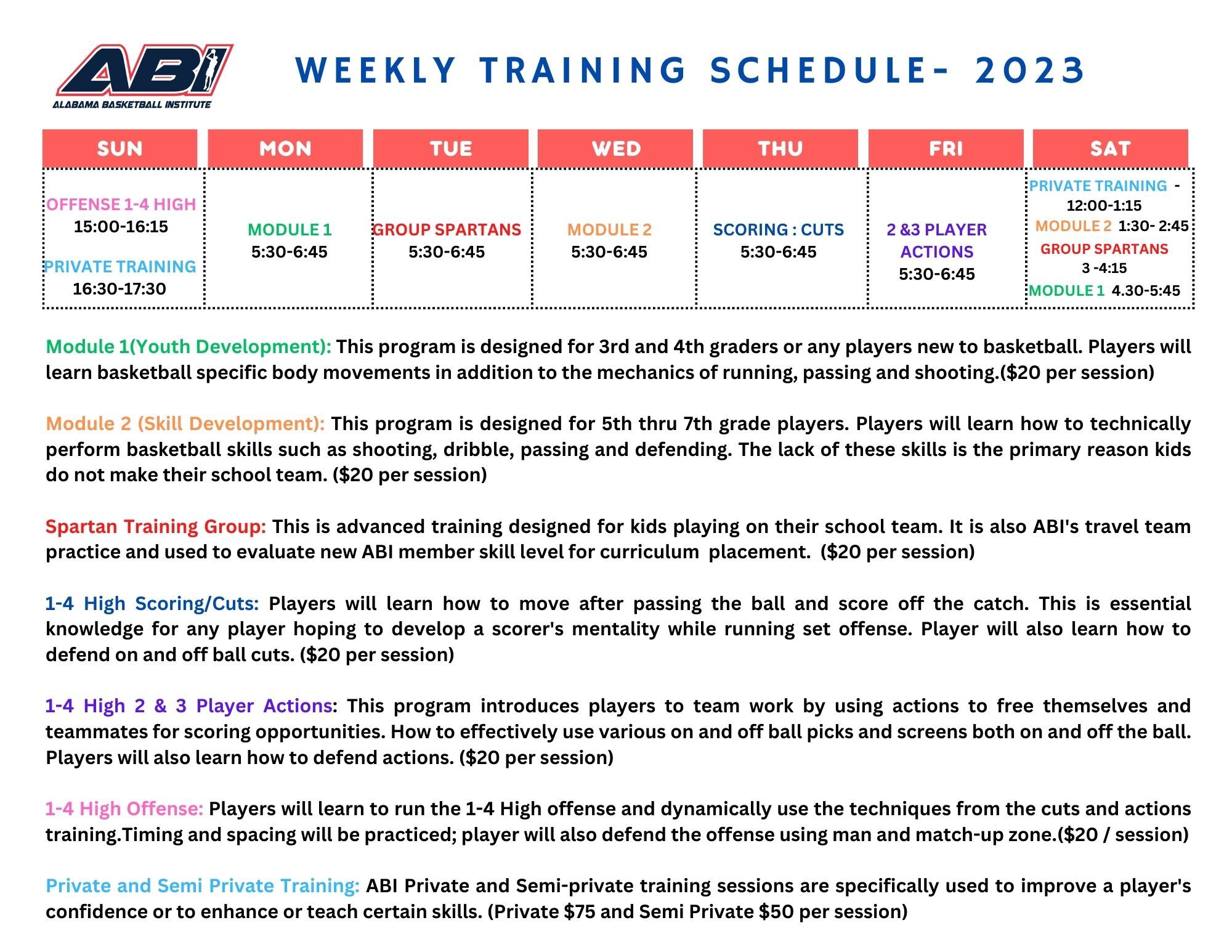 Weekly Training course description 2023